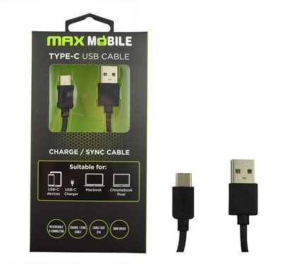 Kabel MAXMOBILE USB 2.0 Type C, 2m, crni