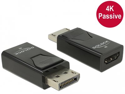 Adapter DELOCK, DisplayPort (M) na HDMI (Ž), 4K, pasivni, crni