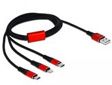 Kabel DELOCK, USB na 8-polni Lightning priključak, Micro USB i USB-C, 1m, crno/crveni
