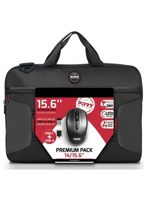 Torba za notebook PORT Premium pack Portland Toploading Case, 15.6", crna + bežični miš
