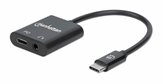 Adapter MANHATTAN, USB-C (M) na USB-C PD (Ž), 3,5mm, crni