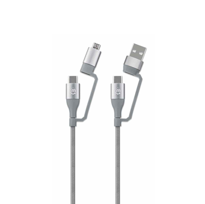 Kabel MANHATTAN 4-in-1, USB-C (M) na USB-C (M), PD, QC, USB-A, micro USB-B, sivi, 1.0m