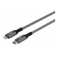 Kabel MANHATTAN Charge & Sync, USB-C PD (M) na Lightning (M), MFi, sivi, 1.0m