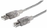 Kabel MANHATTAN, USB 2.0, USB-A (M) na USB-B (M), 3.0m, prozirno-srebrni (za printer)