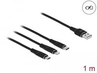 Kabel DELOCK, USB 2.0, USB-A (M) na Lighting/Micro USB/USB-C, LED indikator,1m