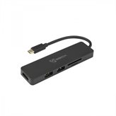 Adapter SBOX, USB Type-C (M) na HDMI/USB-3.0/SD+TF (Ž), 5u1, crni