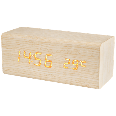 Radio budilica HOME OC 06, Sat sa alarmom i termometrom, drveno kućište