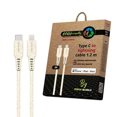 Kabel MAXMOBILE USB-C (M) na Lightning (M), za APPLE iPhone 11/12/13/Mini/Pro/Pro Max/iPod/iPad, MFI, Eco, 1.2m