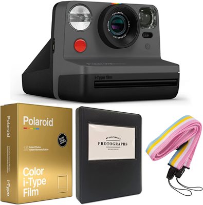 POLAROID instant fotoaparat Originals Now Black, crni + Color Film za i-Type + Golden Moments