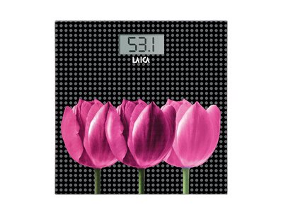Osobna vaga LAICA PS1075 L, 180 kg, staklo, crna s ružičastim tulipanima