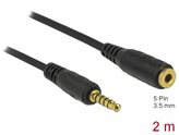 Kabel DELOCK, audio, 3.5mm 5 pin (M) na 3.5mm 5 pin (Ž), produžni, 2m