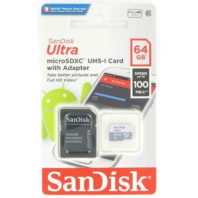 Memorijska kartica SANDISK, Micro SDXC Ultra Android, 64GB, SDSQUNR-064G-GN3MA, class 10 UHS-I + adapter
