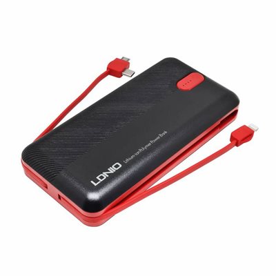 Mobilni USB punjač LDNIO PL2014, 20.000 mAh, USB-C, Micro USB, Lightning, crno-crveni