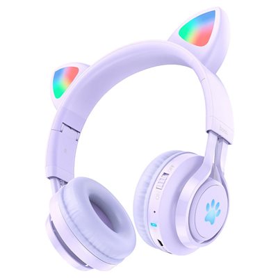 Slušalice HOCO W39 sa mikrofonom, bežične, mačje uši, ljubičaste