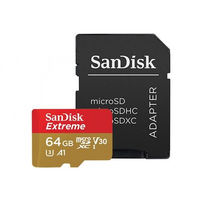Memorijska kartica SANDISK, Micro SDXC Extreme Plus, 64 GB, SDSQXBU-064G-GN6MA, class 10, V30 UHS-I, 170MB/s + SD Adapter