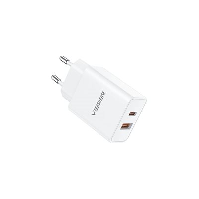 Kućni punjač VEGER VLS302U, USB-A, USB-C, QC3.0, bijeli