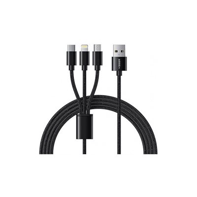 Kabel VEGER V303, 3u1 USB-A 2.0 (M) na microUSB/USB-C/Lightning, 1,2m, pleteni crni