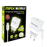 Kućni punjač MAXMOBILE PD Super Fast Charge, USB-C kabel, 35W
