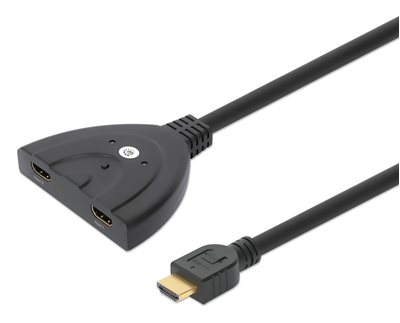 Adapter MANHATTAN 2-in-1, 2xHDMI (Ž) na HDMI (M), crni 
