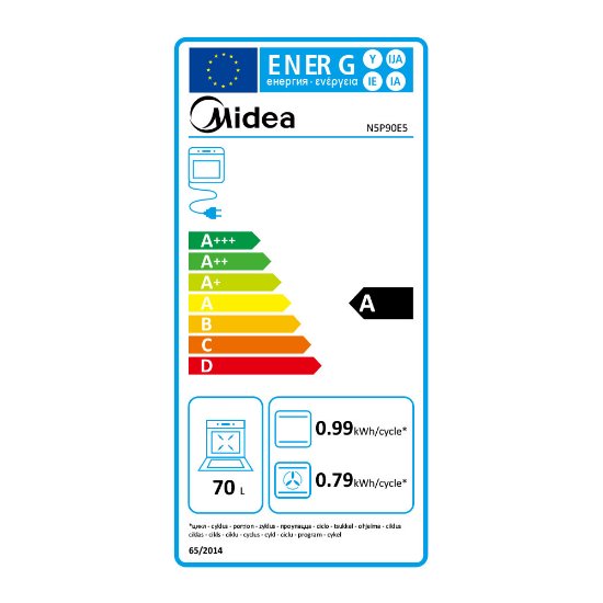 Ugradbena pećnica MIDEA N5P90E5, piroliza, 70 l, energetski razred A, crna