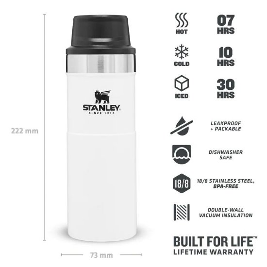 Šalica STANLEY Classic Trigger-Action Travel Mug, 0.47l, bijela