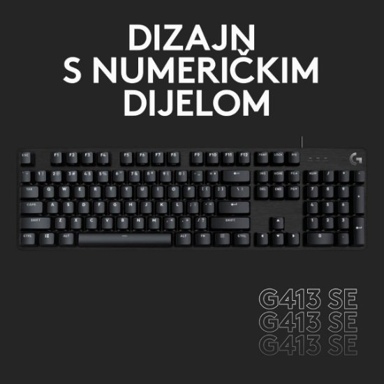Tipkovnica LOGITECH Gaming G413 TKL SE, mehanička, crna, USB, US layout