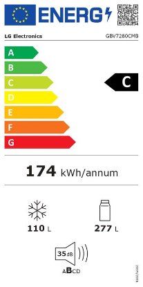 Hladnjak LG GBV7280CMB, kombinirani, 203 cm, 277/110 l, energetski razred C, crni