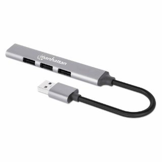 USB HUB MANHATTAN, 4-portni, 1xUSB 3.0, 3xUSB 2.0, aluminijski, srebrni