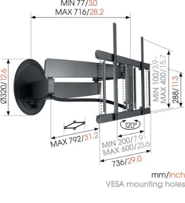 Nosač zidni za TV VOGEL'S TVM7655, 40"-77", pomak 120°, do 35kg