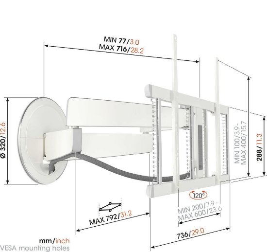 Nosač zidni za TV VOGEL'S TVM7655WH, 40"-77", pomak 120°, do 35kg, bijeli
