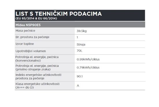 Ugradbena pećnica MIDEA N5P90E5, piroliza, 70 l, energetski razred A, crna