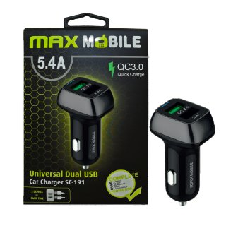Auto punjač MAXMOBILE, USB DUO SC-191 QC 3.0 Quick Charge 5.4A, crno-sivi