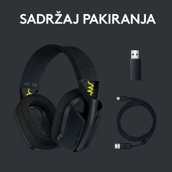 Slušalice LOGITECH Gaming G435 Lightspeed, USB-C, bežične, BT, crne