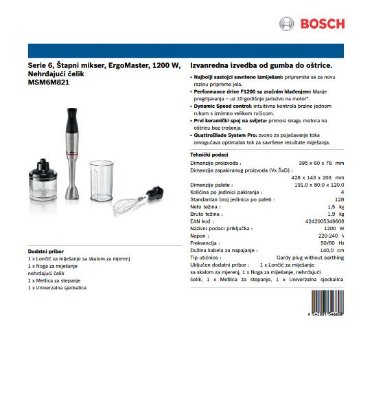 Štapni mikser BOSCH MSM6M821, 1200 W, ErgoMaster, inox-crni