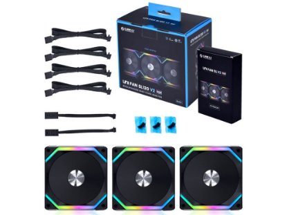 Ventilator LIAN LI Uni Fan SL120 V2 RGB PWM, 120mm, crni, 3 ventilatora, kontroler