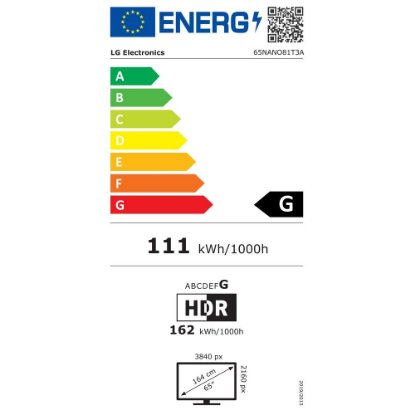 LED TV 65" LG 65NANO81T3A, Smart TV, 4K UHD, DVB-T2/C/S2, HDMI, Wi-Fi, USB, LAN, energetski razred G