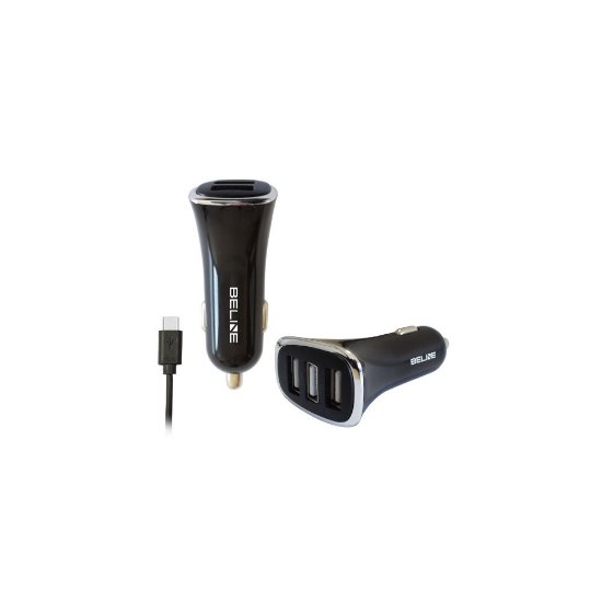 Auto punjač BELINE, 3xUSB-A + kabel USB-C, crni