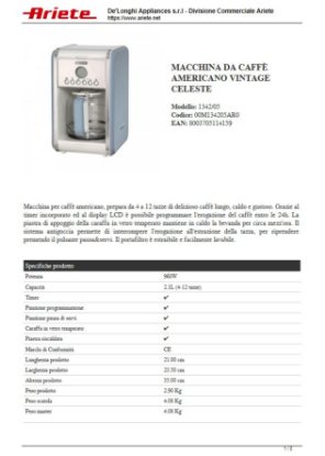 Aparat za kavu ARIETE Vintage 1342, 2000 W, plavi