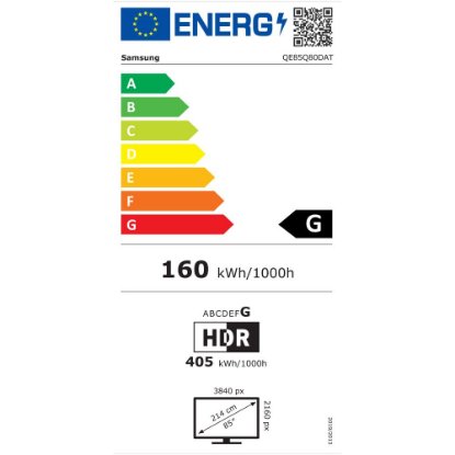 QLED TV 85" SAMSUNG QE85Q80DATXXH, Smart TV, 4K UHD, DVB-T2/C/S2, HDMI, Wi-Fi, BT, USB, energetski razred G