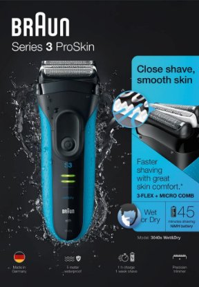 Aparat za brijanje BRAUN 3040 WET & DRY, 100% periv pod vodom, IPX7, crno plavi