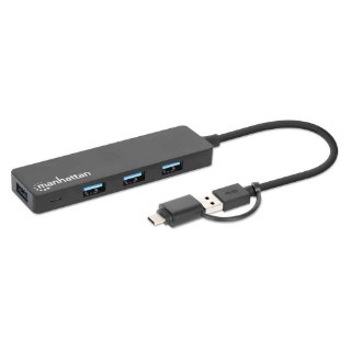 USB HUB MANHATTAN, 4-portni USB 3.2 Gen1, USB-C adapter, crni
