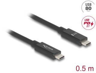 Kabel DELOCK, USB-C 3.2 (M) na USB-C (M), 0.5m, crni