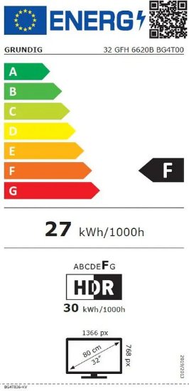 LED TV 32" GRUNDIG 32 GHH 6620 B, Smart TV, HD Ready, DVB-T2/C/S2, HDMI, USB, WiFi, LAN, energetski razred F
