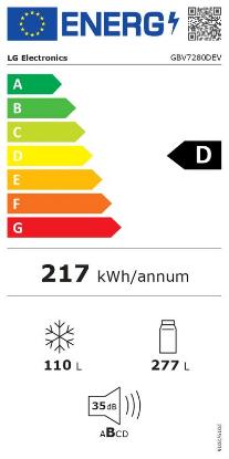 Hladnjak LG GBV7280DEV, kombinirani, 203 cm, 277/110 l, energetski razred D, crni