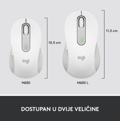 Miš LOGITECH M650, bežični, optički, 4000dpi, USB, BT, bijeli