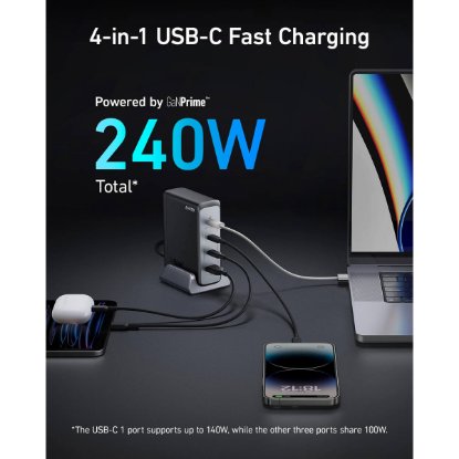 Stolni punjač ANKER GaN Prime 749, 3x USB-C, 1x USB-A, 240W