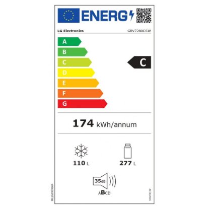 Hladnjak LG GBV7280CSW, kombinirani, 203 cm, 277/110 l, energetski razred C, bijeli