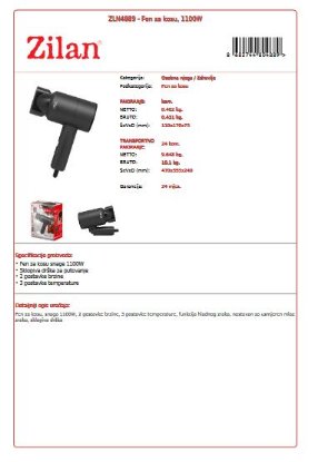 Sušilo za kosu ZILAN ZLN4889, putno, 1100 W, sivo