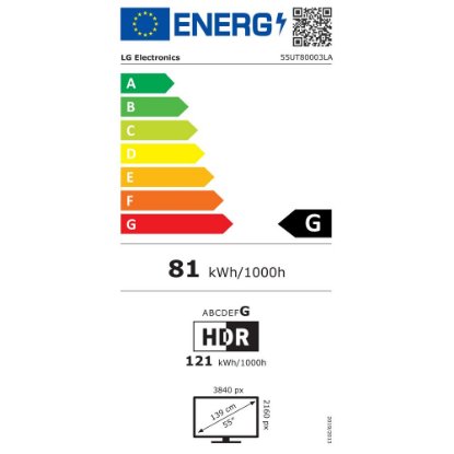 LED TV 55" LG 55UT80003LA, 4K UHD, DVB-T2/C/S2, Smart TV, HDMI, USB, BT, WiFi, LAN, energetski razred G