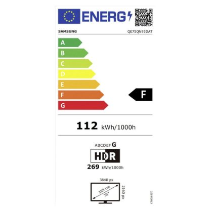 QLED TV 75" SAMSUNG Neo QE75QN95DATXXH, Smart TV, 4K UHD, 144Hz, DVB-T2/C/S2, HDMI, Wi-Fi, BT, USB, LAN - energetski razred F